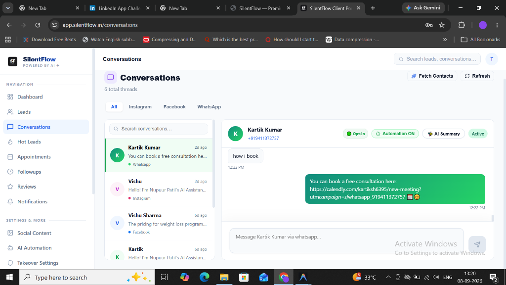 SilentFlow Conversations — Unified inbox for WhatsApp, Instagram, Facebook