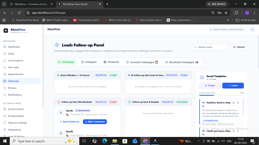 SilentFlow Followups — AI-powered lead follow-up panel with saved templates