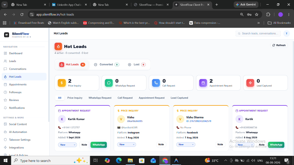 SilentFlow Hot Leads — Priority prospects filtered by intent and urgency