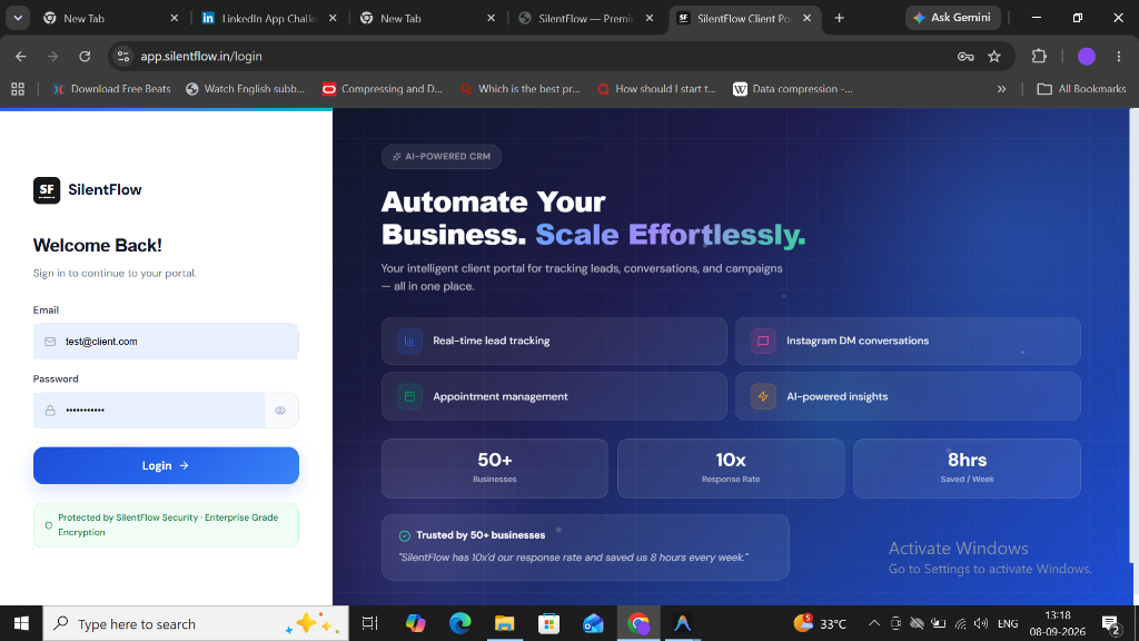SilentFlow Login — Secure enterprise-grade sign-in portal
